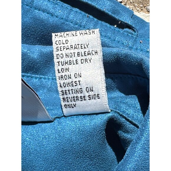 Chicos Design Vintage Aqua Blue Button Up Tunic Shirt Long Sleeve Faux Suede 1 - Picture 7 of 9